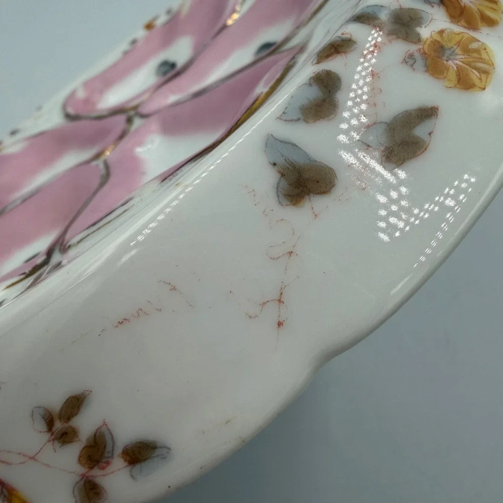 Antique Marx‎ & Gutherz Carlsbad Austria Oyster Plate Pink Oyster 5 Wells Floral
